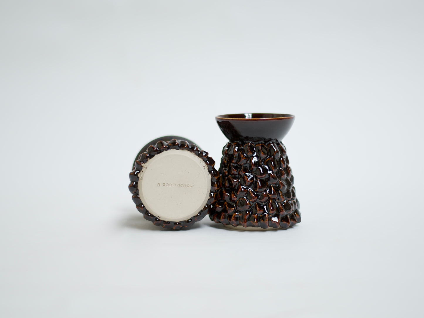 Small Dark Brown Ceramic Censer + Cedar Incense Set