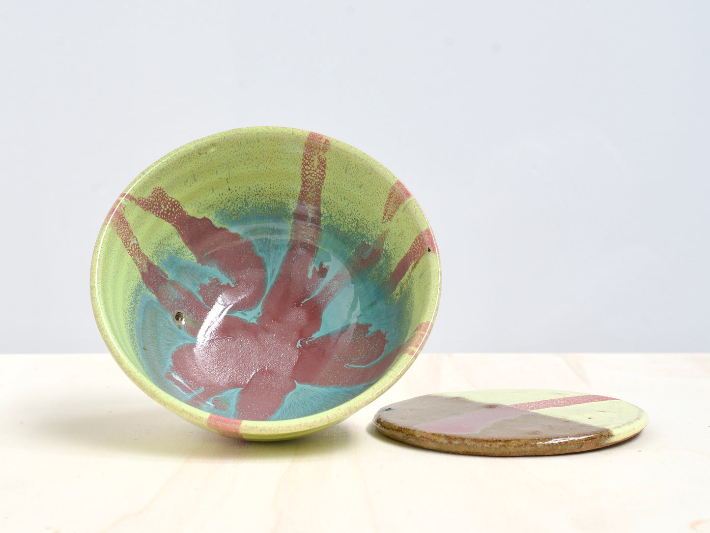 Yellow & Pink Notched-Foot Bowl + Plate