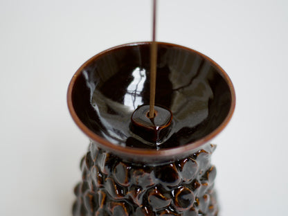 Small Dark Brown Ceramic Censer + Cedar Incense Set