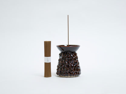 Small Dark Brown Ceramic Censer + Cedar Incense Set