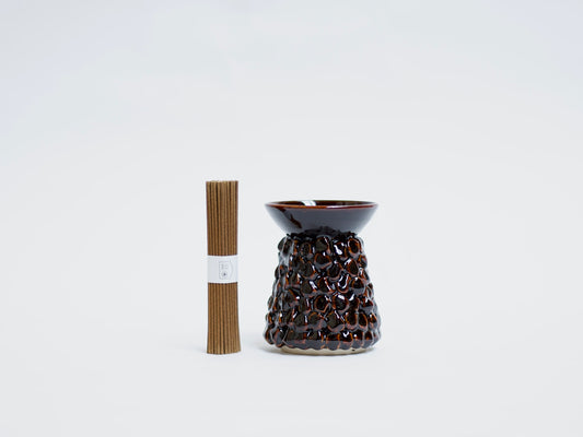 Small Dark Brown Ceramic Censer + Cedar Incense Set