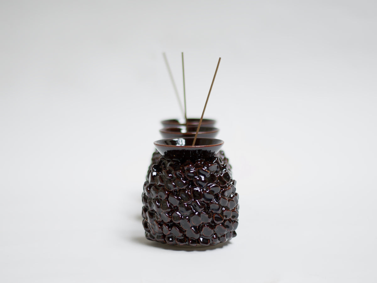 Dark Brown Ceramic Censer + Cedar Incense Set