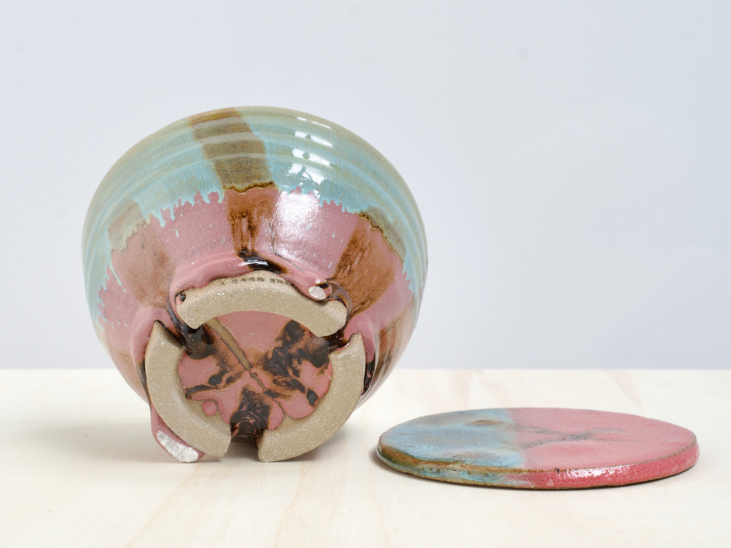 Green & Pink Notched-Foot Bowl + Plate