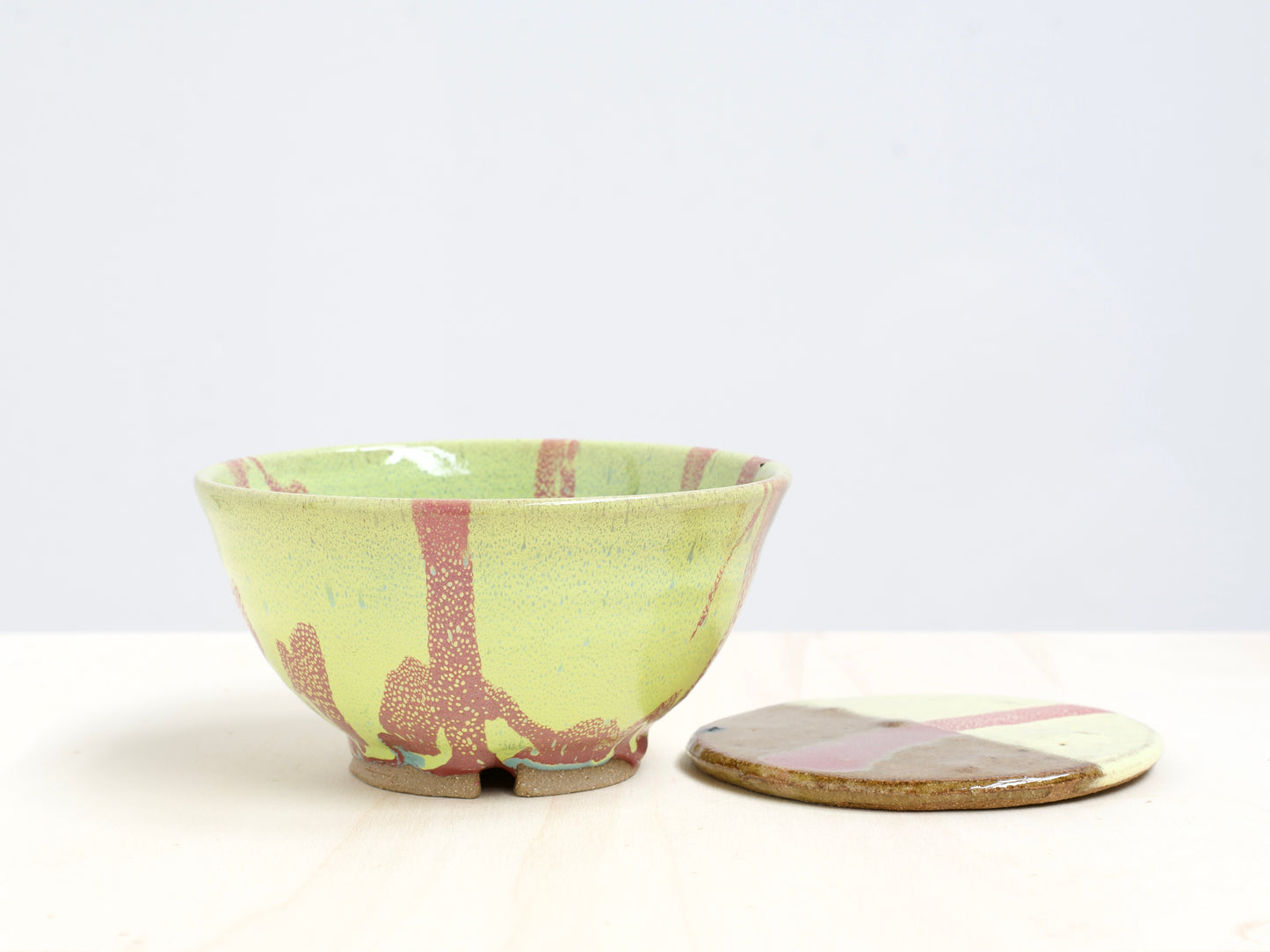 Yellow & Pink Notched-Foot Bowl + Plate