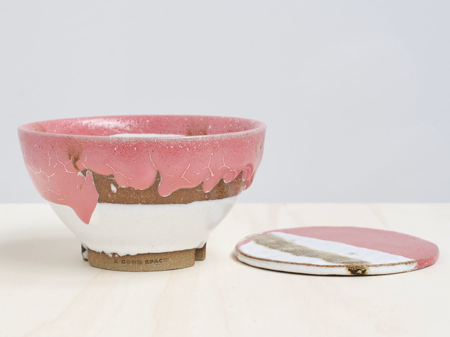 White & Pink Notched-Foot Bowl + Plate