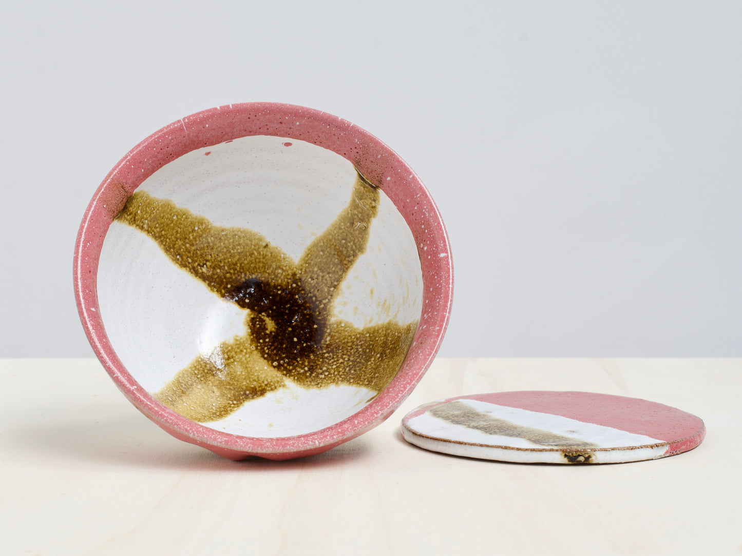 White & Pink Notched-Foot Bowl + Plate