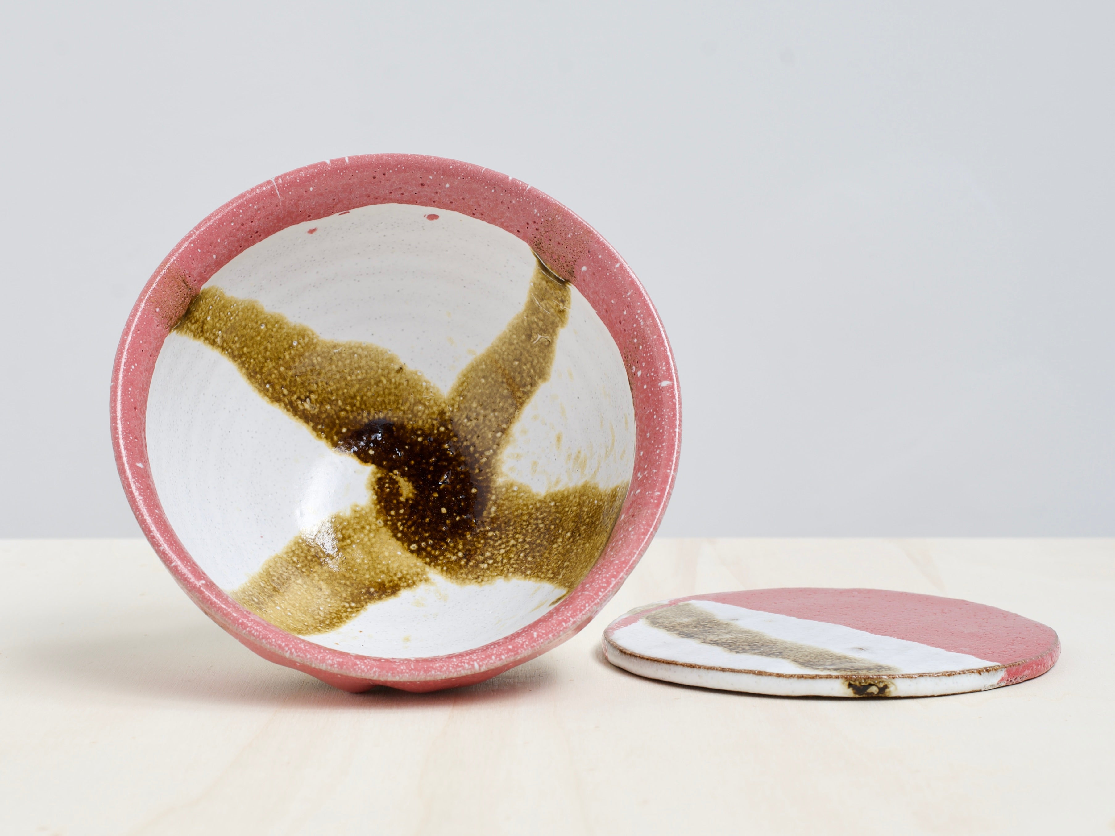 White & Pink Notched-Foot Bowl + Plate