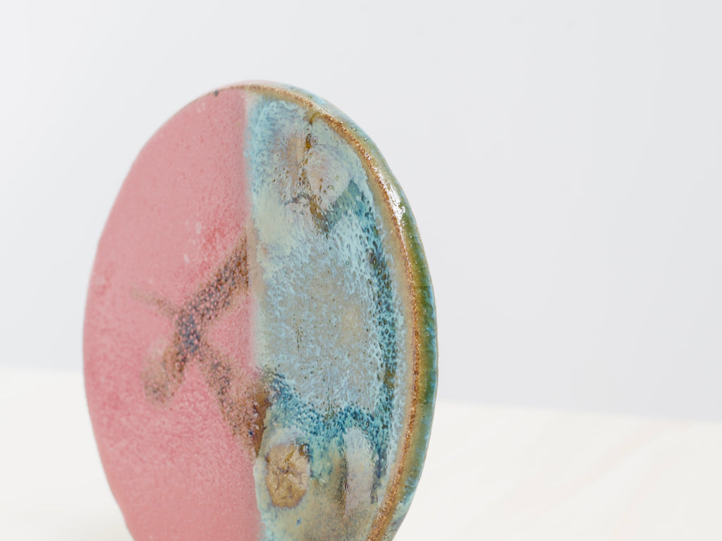 Green & Pink Notched-Foot Bowl + Plate