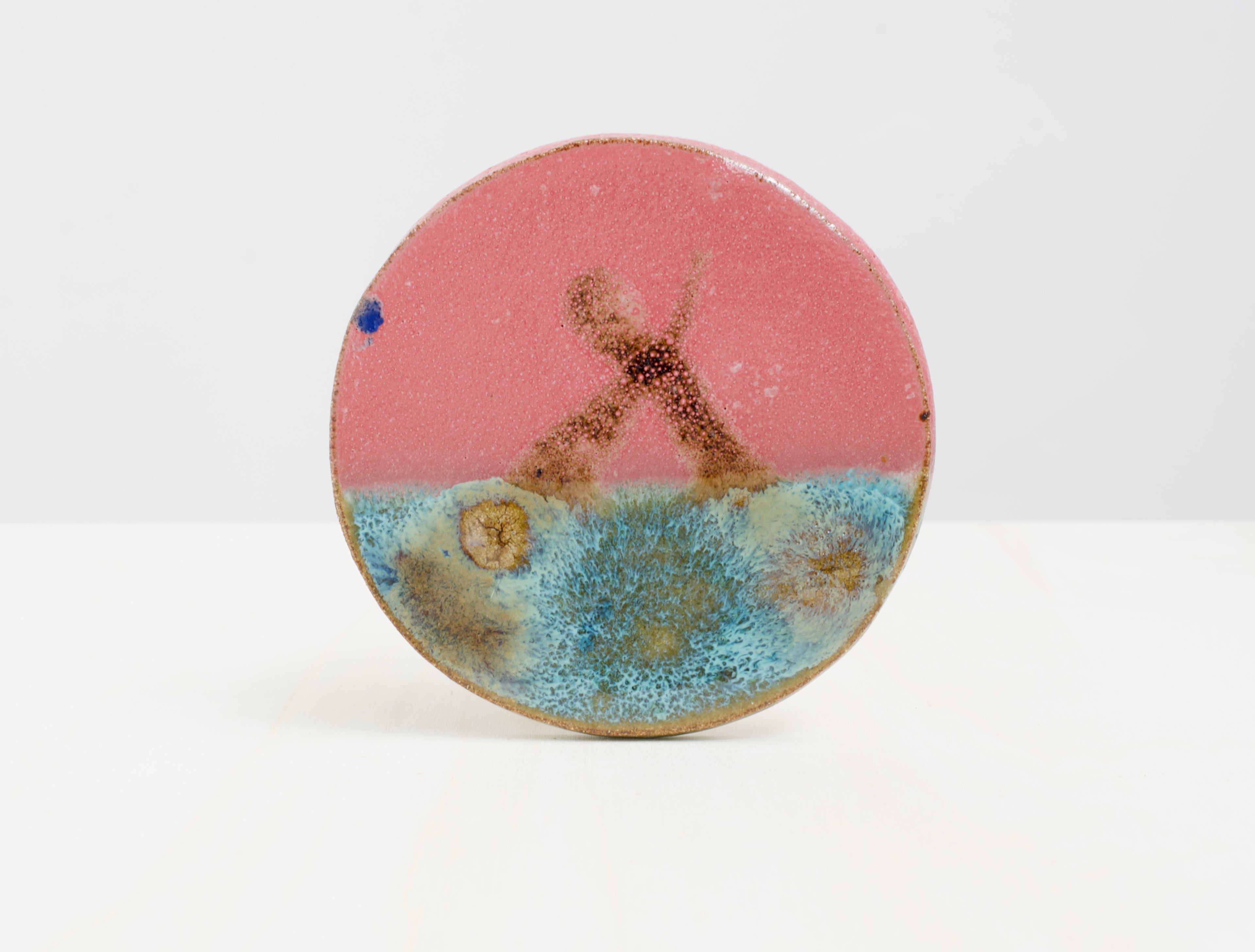 Green & Pink Notched-Foot Bowl + Plate