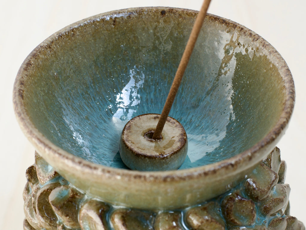 Green Ceramic Censer + Natural Cedar Incense