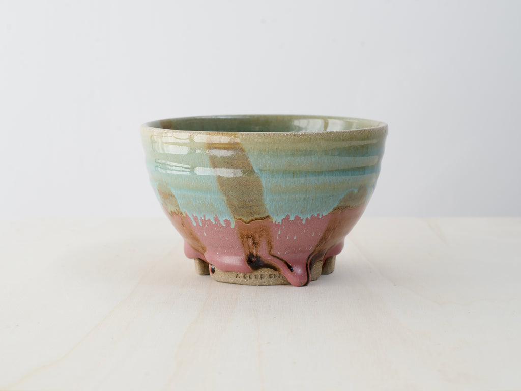 Green & Pink Notched-Foot Bowl + Plate