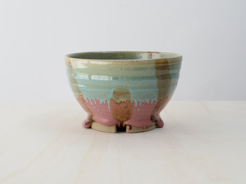 Green & Pink Notched-Foot Bowl + Plate
