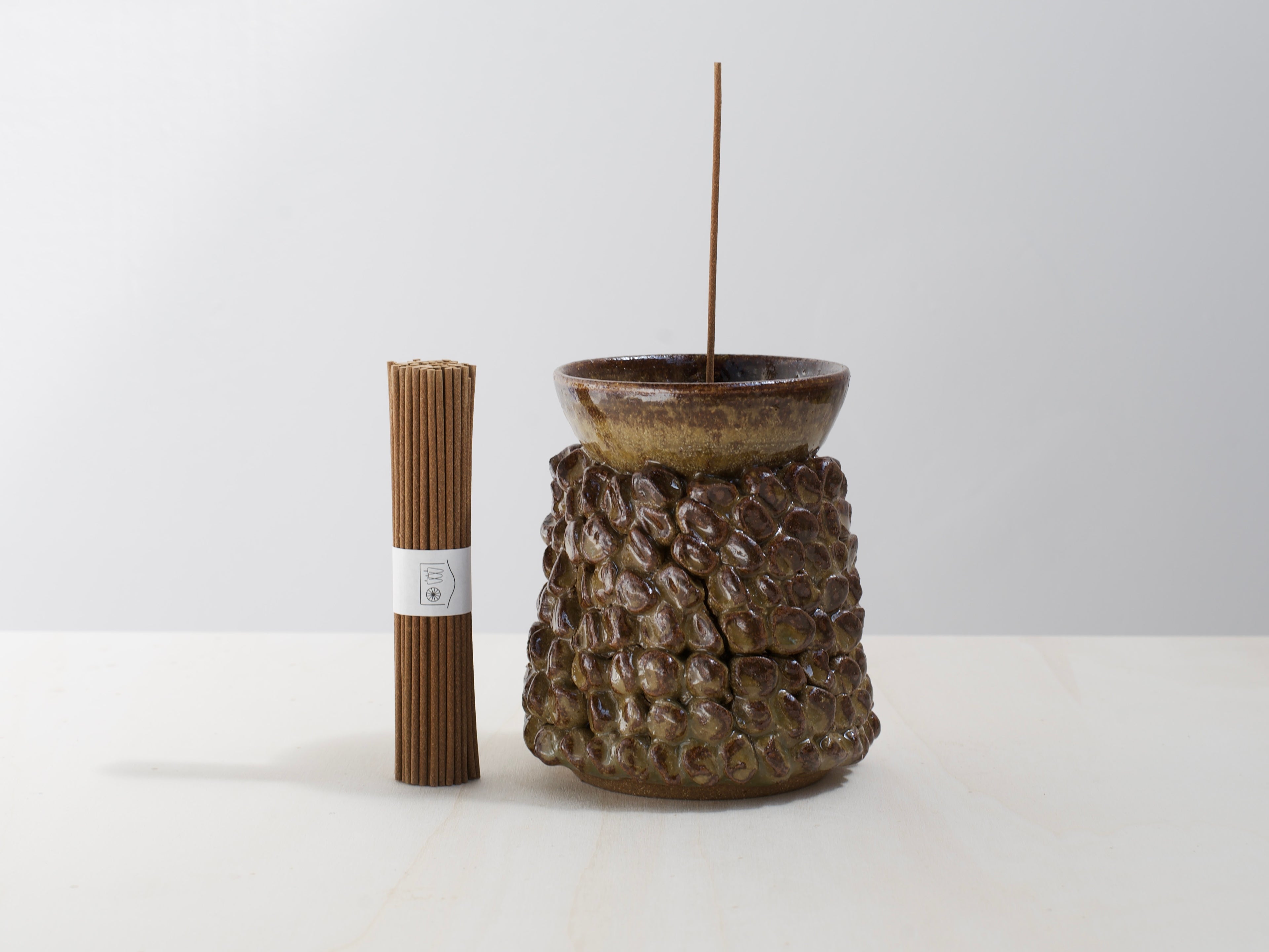 Brown Ceramic Censer + Natural Cedar Incense