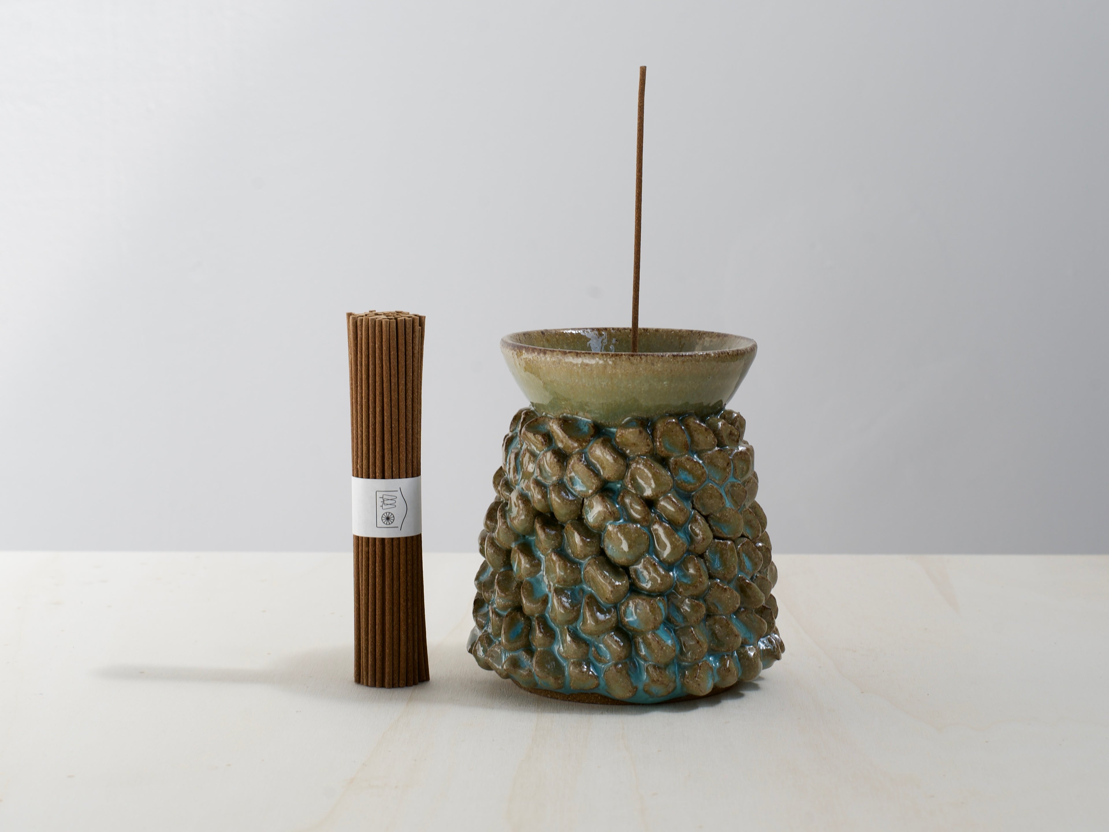 Green Ceramic Censer + Natural Cedar Incense